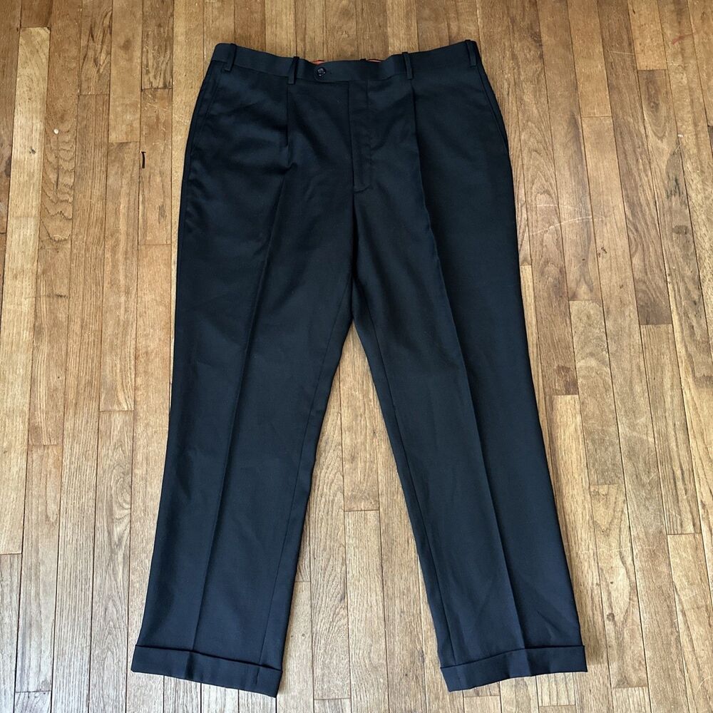 Pronto Uomo Dress Pants Kelly Fitted Cuffed Wool 46 X 40 Black‎